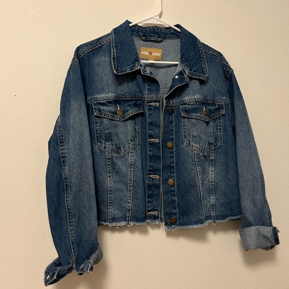Jackets & Blazers - Red Star Cropped Blue Denim Jacket